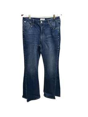 Ceros Studded Flare Jeans Size 13/31 Dark Wash Stretch Denim Mid Rise‎